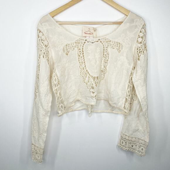 LF Native Rose Cream Sadie Woven Embroidered Top Women's Size Medium/Large M/L - Picture 1 of 6